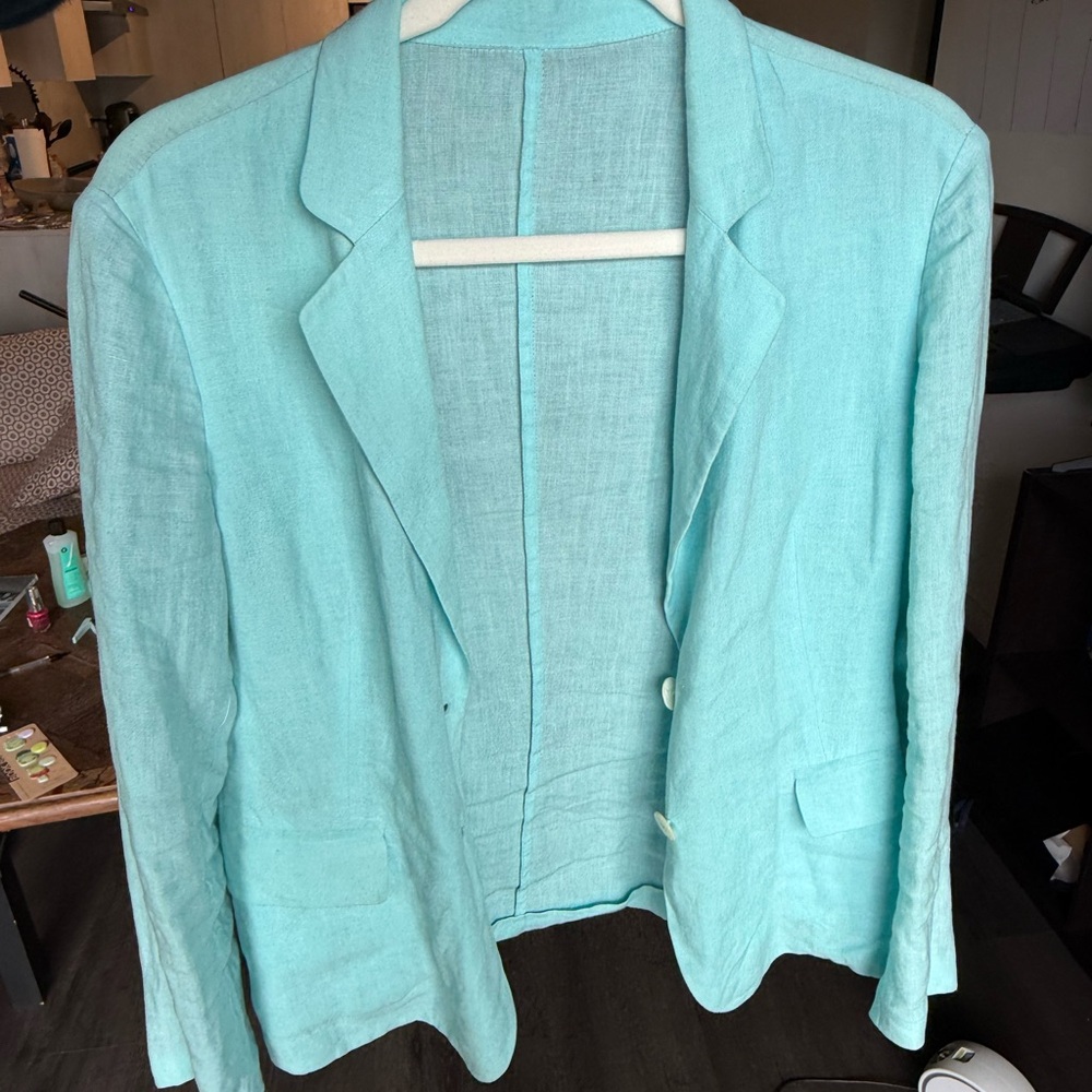 Burberry Light Aqua Linen Blazer - Women's Jacket